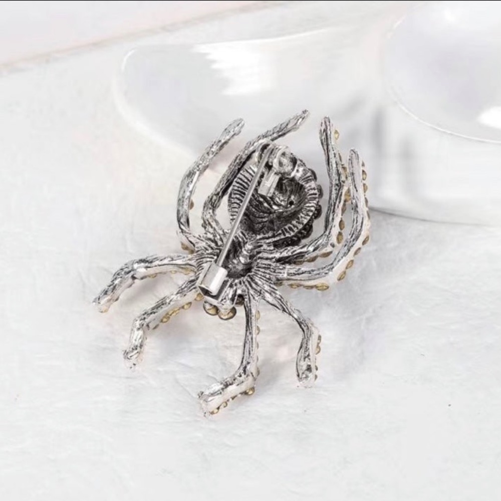 Spider silver plated/black Rhinestone Halloween Brooch Women Suit Brooches Pin - Picture 4 of 6